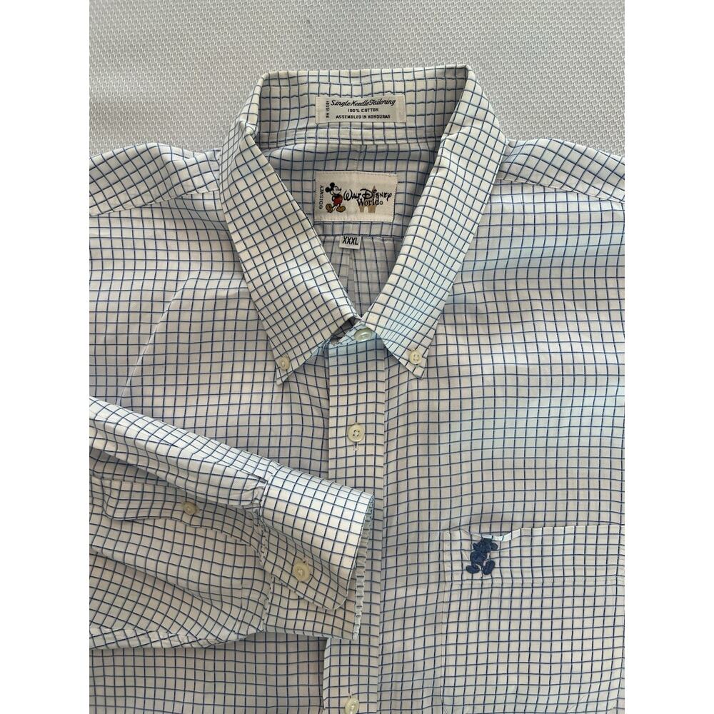VNTG WALT DISNEY WORLD Shirt Men XXXL Long Sleeve Button Down Mickey Blue &White